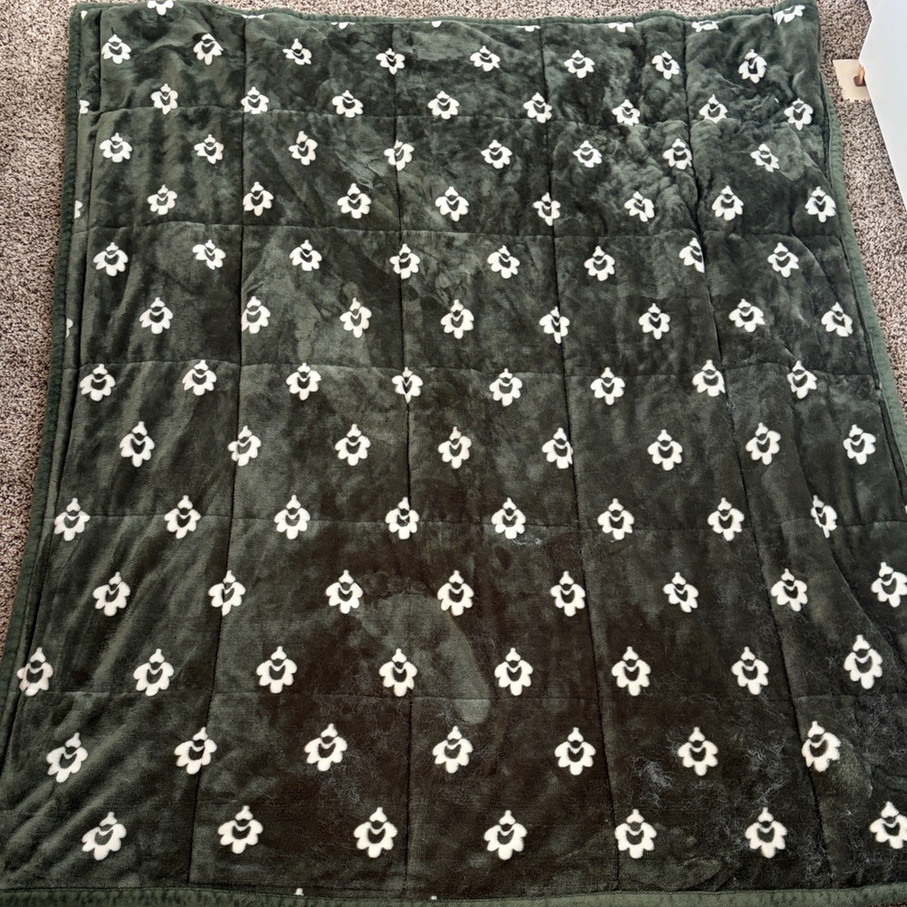 Plush Green and White Patterned Blanket